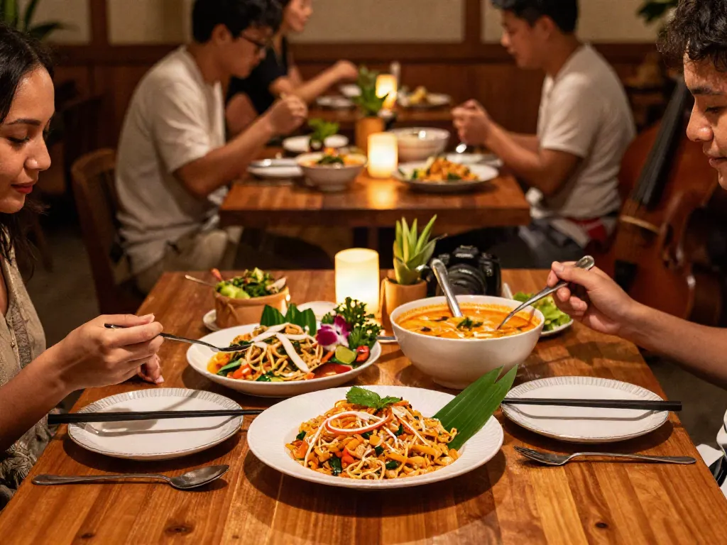 Experience the vibrant dishes of kinalyrestaurant.com in a cozy Thai restaurant setting.