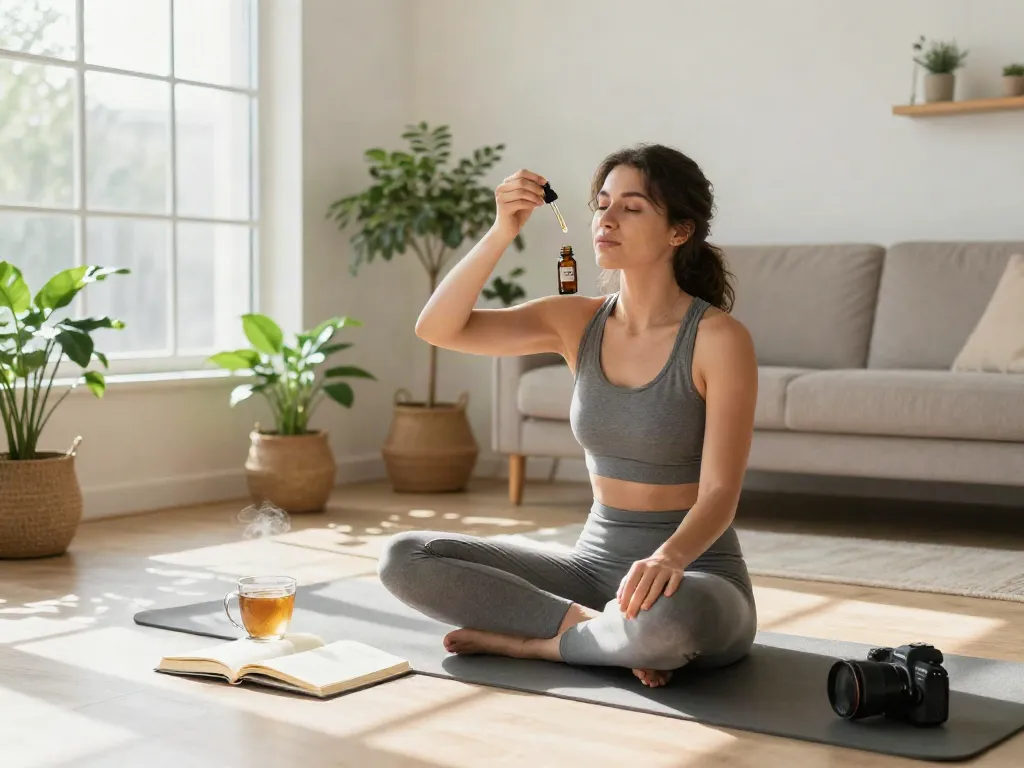 Buy weed online with our premium CBD oil, featured in a serene morning wellness routine surrounded by natural products.