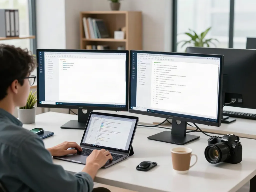 Focused individual using a dataset finder in a modern AI training data workspace