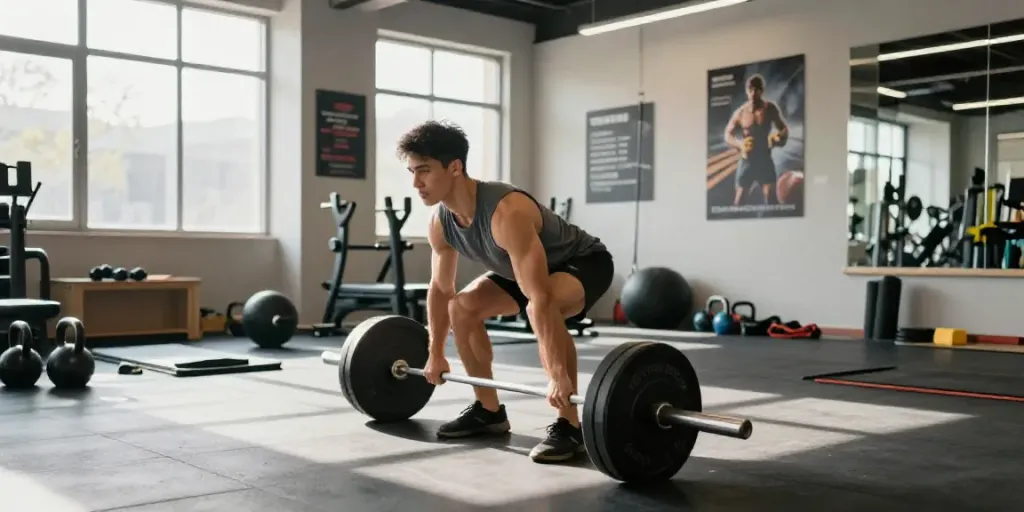 Athlete performing deadlift exercise at SwissChems gym, showcasing fitness and dedication.