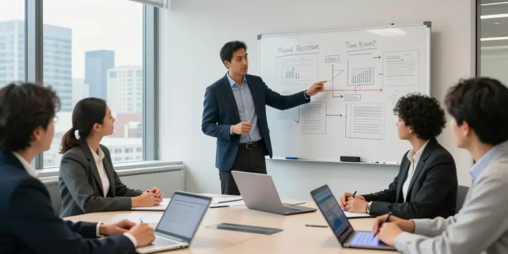 Michael Rustom leading a team strategy session in a Toronto office.