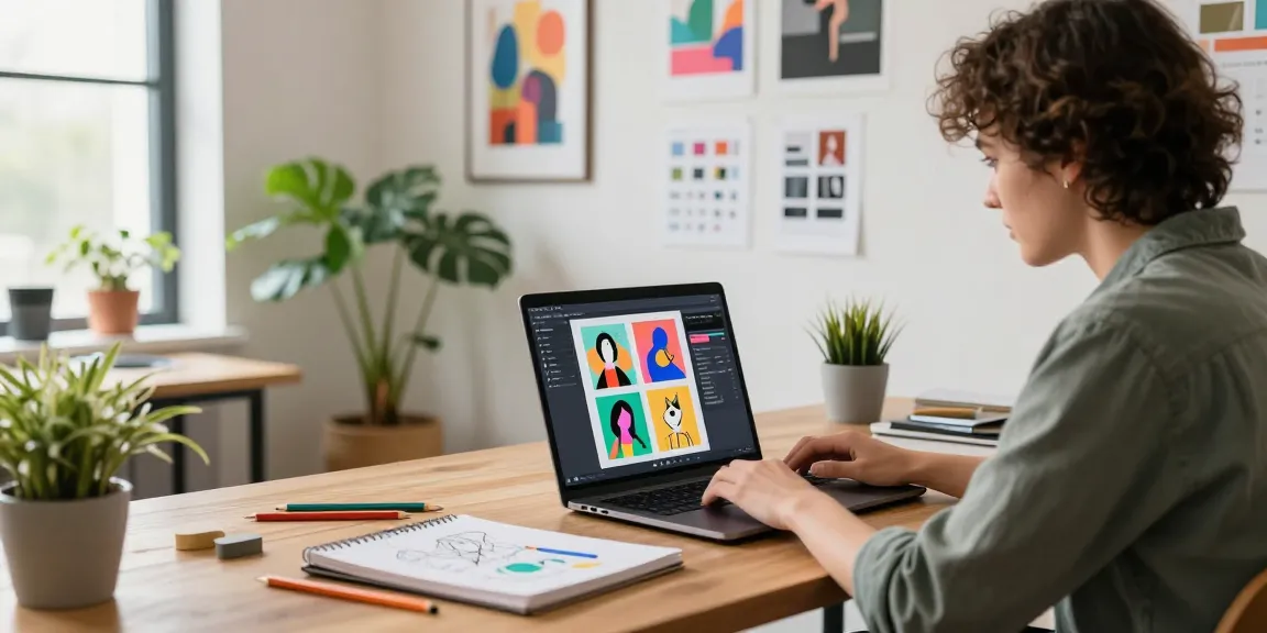 AI image generator interface in a creative workspace with designer and art tools